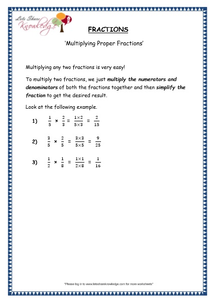  Multiplying Proper Fractions Printable Worksheets