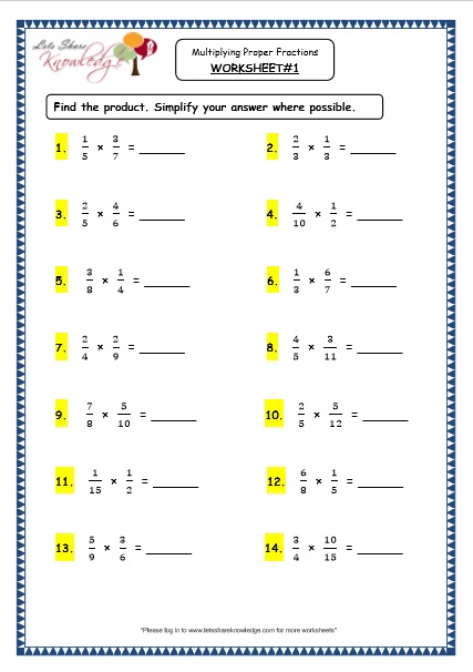  Multiplying Proper Fractions Printable Worksheets Worksheet