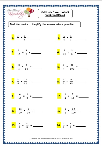  Multiplying Proper Fractions Printable Worksheets Worksheet 