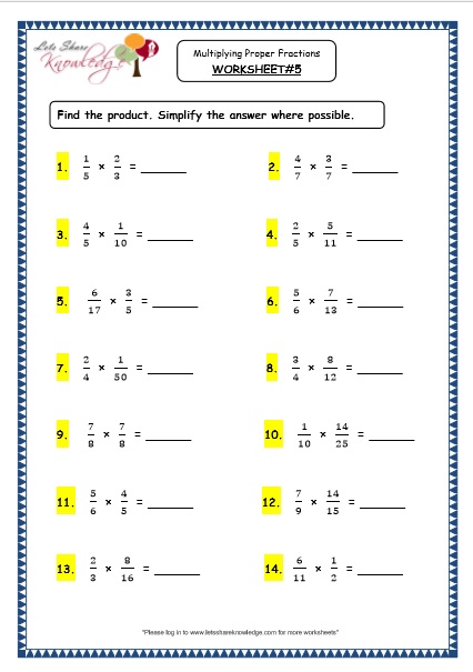 grade 4 maths resources 2 6 1 multiplying proper fractions printable worksheets lets share knowledge