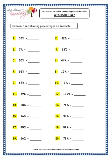 Grade 4 Maths Resources (4.3 Conversions between Decimals & Percentages ...