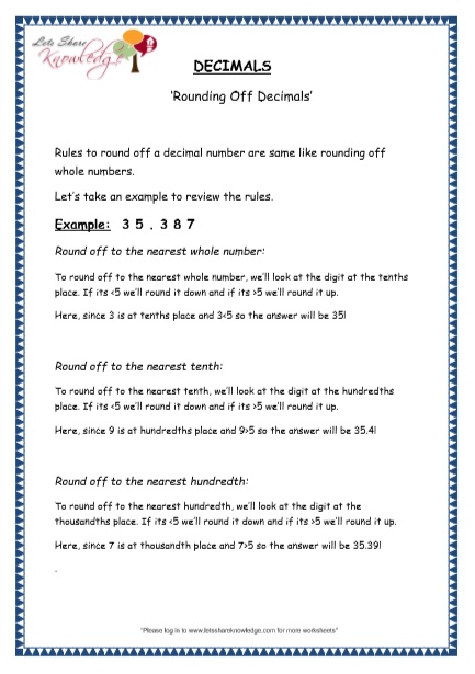 Grade 4 Maths Resources (3.4 Rounding Off Decimals Printable Worksheets ...