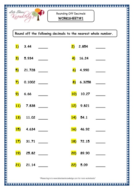 grade 4 maths resources 3 4 rounding off decimals printable worksheets lets share knowledge