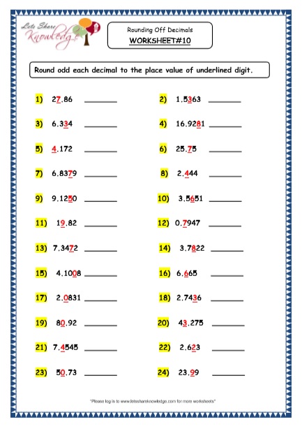 rounding off decimals grade 4 maths resources printable worksheets