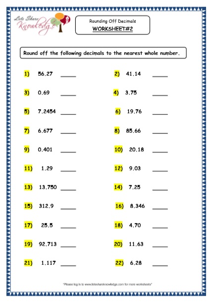 Grade 4 Maths Resources (3.4 Rounding Off Decimals Printable Worksheets ...