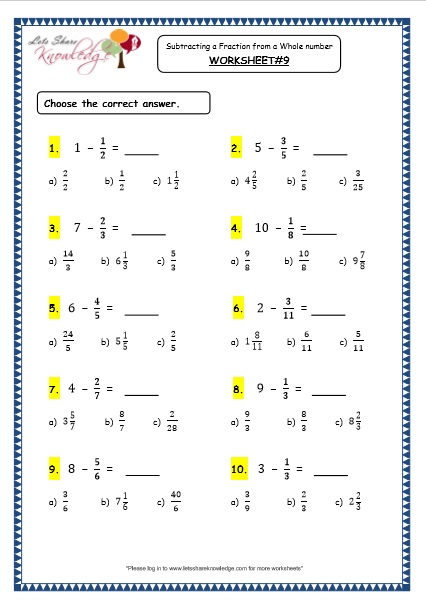 Grade 4 Maths Resources (2.5.2 Subtracting a Fraction from a Whole ...