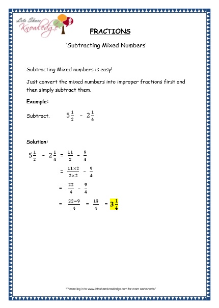  Subtracting Mixed Numbers Printable Worksheets