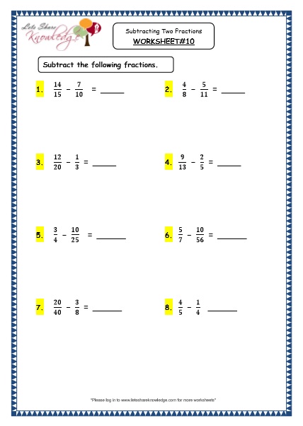 Grade 4 Maths Resources (2.5.1 Subtracting Two Fractions Printable ...