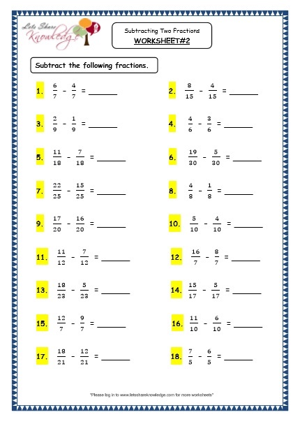 Grade 4 Maths Resources (2.5.1 Subtracting Two Fractions Printable ...