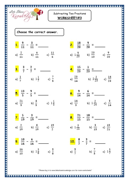  Subtracting Two Fractions Printable Worksheets Worksheets