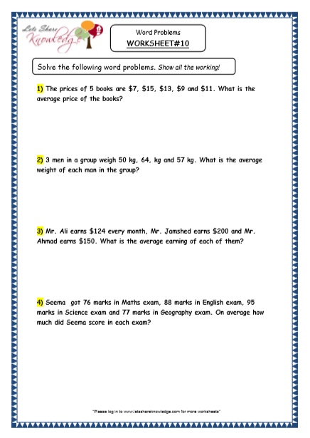 word problems averages grade 4 maths resources printable worksheets