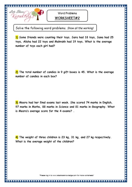 Grade 4 Maths Resources (5.2 Word Problems Averages Printable ...