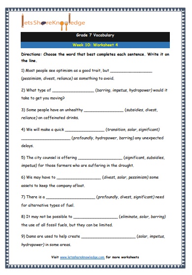  Grade 7 Vocabulary Worksheets Week 10 worksheet 4