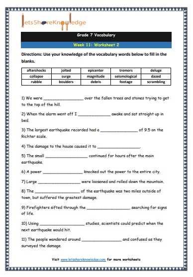 Grade 7 Vocabulary Worksheets Week 11 worksheet 2
