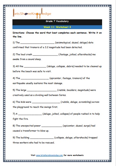  Grade 7 Vocabulary Worksheets Week 11 worksheet 4