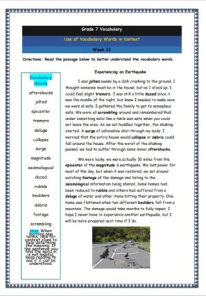 grade 7 vocabulary week 11 printable worksheet