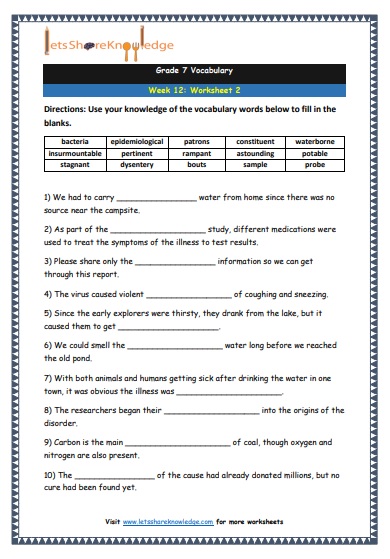 Grade 7 Vocabulary Worksheets Week 12 worksheet 2