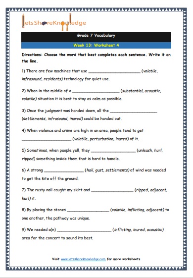  Grade 7 Vocabulary Worksheets Week 13 worksheet 4