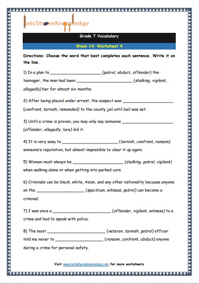  Grade 7 Vocabulary Worksheets Week 14 worksheet 4