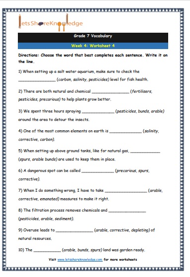  Grade 7 Vocabulary Worksheets Week 4 worksheet 4