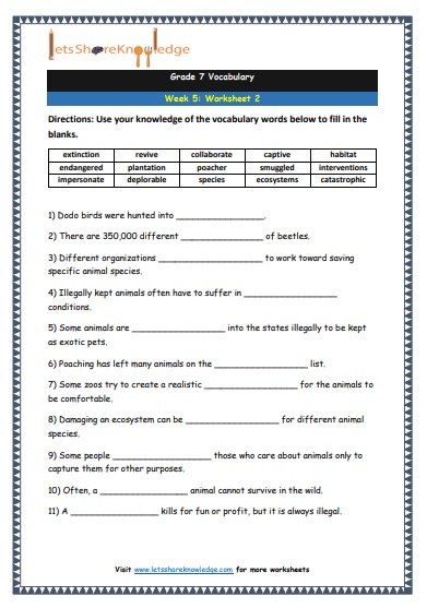 Grade 7 Vocabulary Worksheets Week 5 worksheet 2