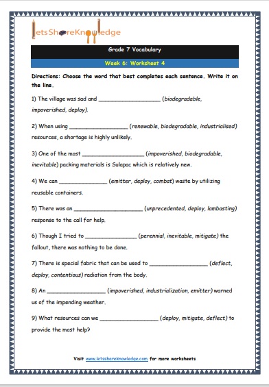  Grade 7 Vocabulary Worksheets Week 6 worksheet 4