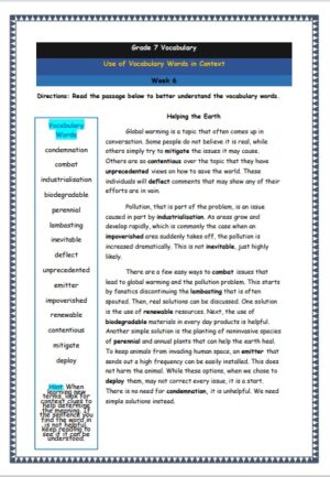 grade 7 vocabulary week 6 printable worksheet