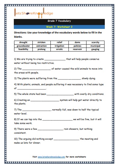 grade 7 vocabulary worksheets week 7 lets share knowledge