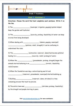 grade 7 vocabulary week 7 printable worksheet