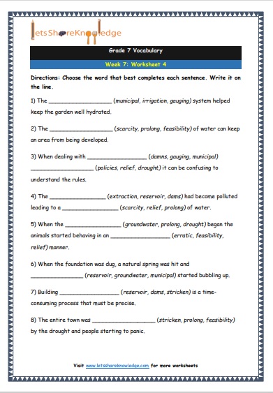  Grade 7 Vocabulary Worksheets Week 7 worksheet 4