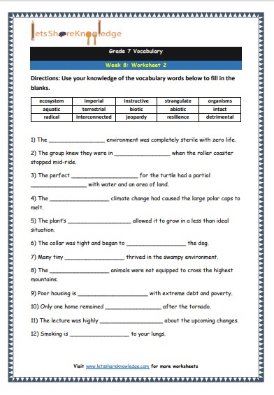 Grade 7 Vocabulary Worksheets Week 8 worksheet 2