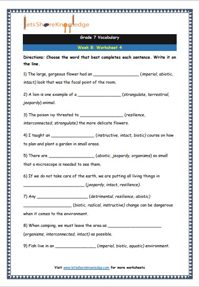  Grade 7 Vocabulary Worksheets Week 8 worksheet 4