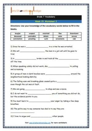 grade 7 vocabulary week 15 printable worksheet