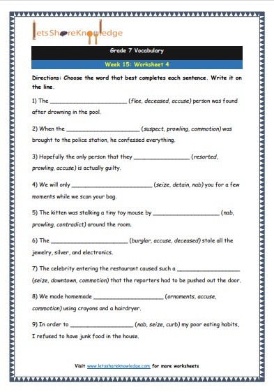  Grade 7 Vocabulary Worksheets Week 15 worksheet 4