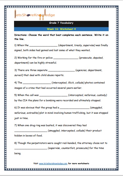  Grade 7 Vocabulary Worksheets Week 16 worksheet 4