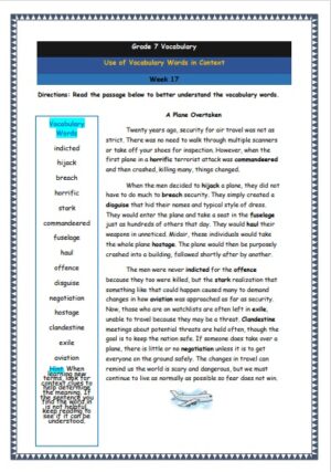 grade 7 vocabulary week 17 printable worksheet