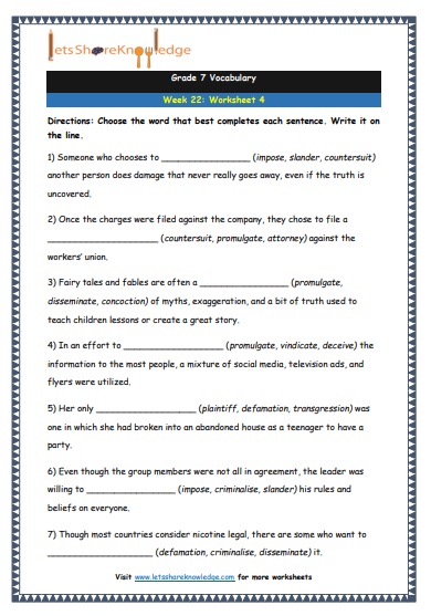  Grade 7 Vocabulary Worksheets Week 22 worksheet 4
