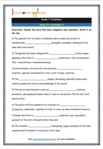 Grade 7: Vocabulary Worksheets Week 23 – Lets Share Knowledge