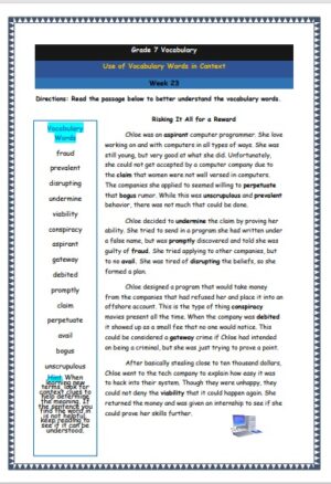 grade 7 vocabulary week 23 printable worksheet