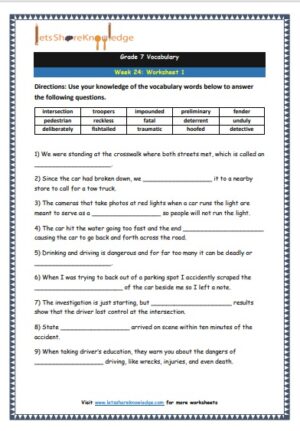 grade 7 vocabulary week 24 printable worksheet