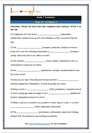  Grade 7 Vocabulary Worksheets Week 24 worksheet 4