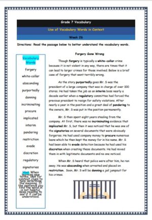 grade 7 vocabulary week 26 printable worksheet