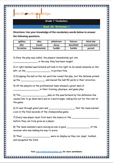 Grade 7 Vocabulary Worksheets Week 28 worksheet 1