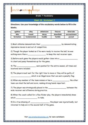 grade 7 vocabulary week 28 printable worksheet