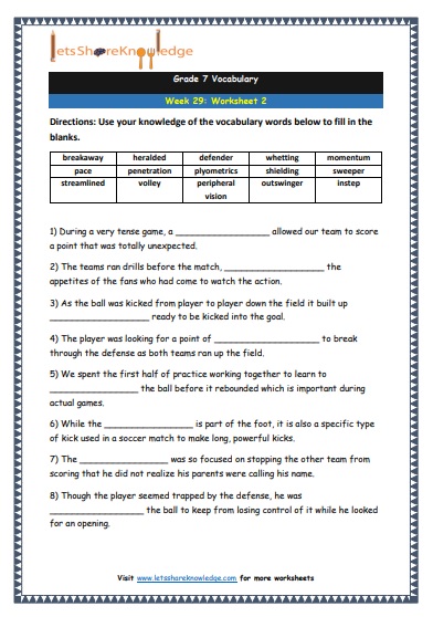 Grade 7 Vocabulary Worksheets Week 29 worksheet 2