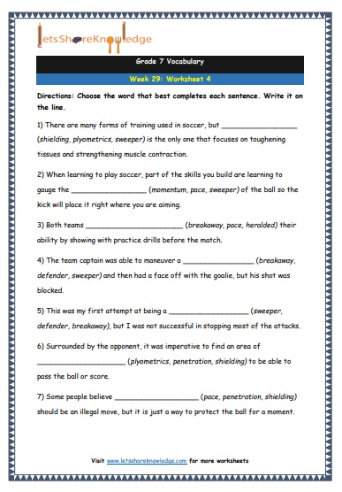  Grade 7 Vocabulary Worksheets Week 29 worksheet 4