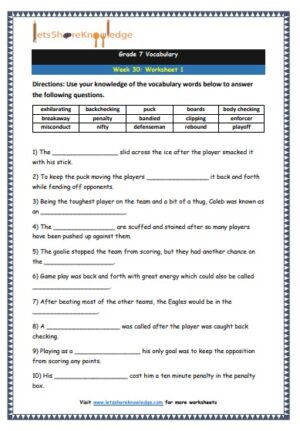 grade 7 vocabulary week 30 printable worksheet