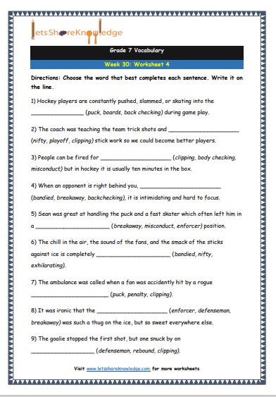  Grade 7 Vocabulary Worksheets Week 30 worksheet 4