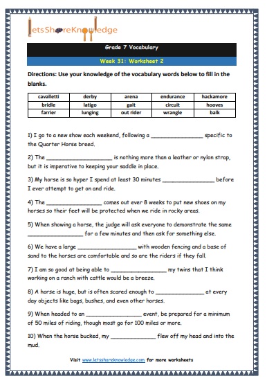 Grade 7 Vocabulary Worksheets Week 31 worksheet 2