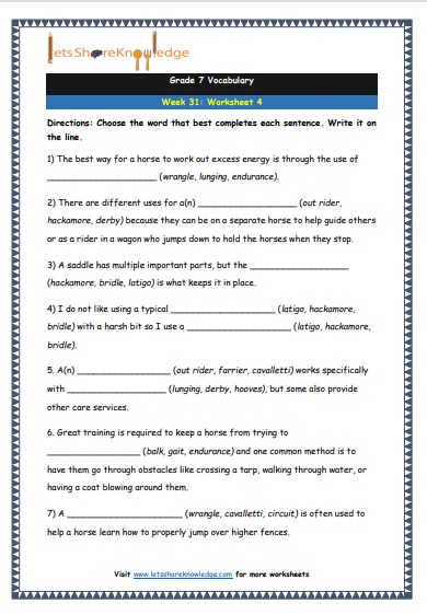 grade 7 vocabulary week 31 printable worksheet